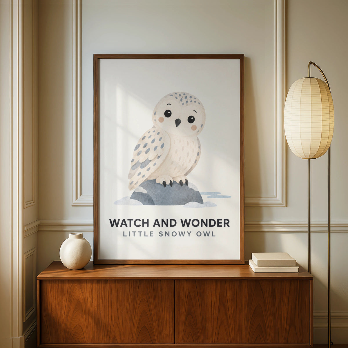 Snowy Owl Nursery Poster, Cute Owl Wall Art Print, Kids Room Decor, Baby Animal