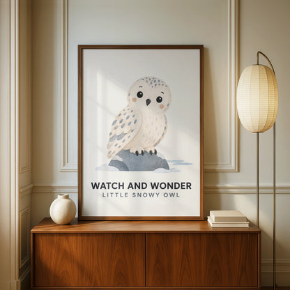 Snowy Owl Nursery Poster, Cute Owl Wall Art Print, Kids Room Decor, Baby Animal