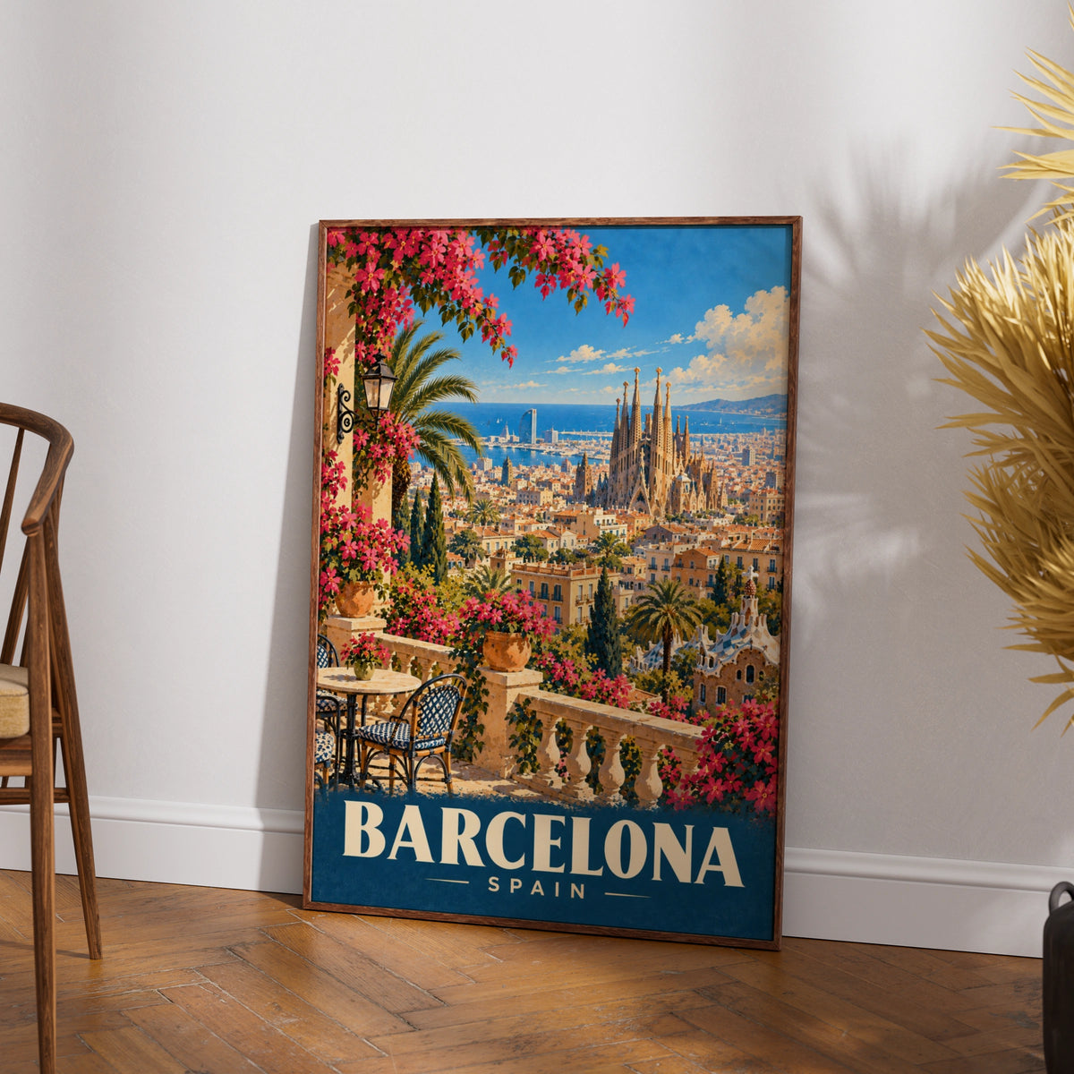 Barcelona Spain Travel Poster, Sagrada Familia Wall Art, Vintage City Print