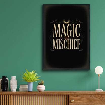 Magic and Mischief Halloween Wall Art, Witchy Poster, Dark Gothic Print, Bats Moon Decor