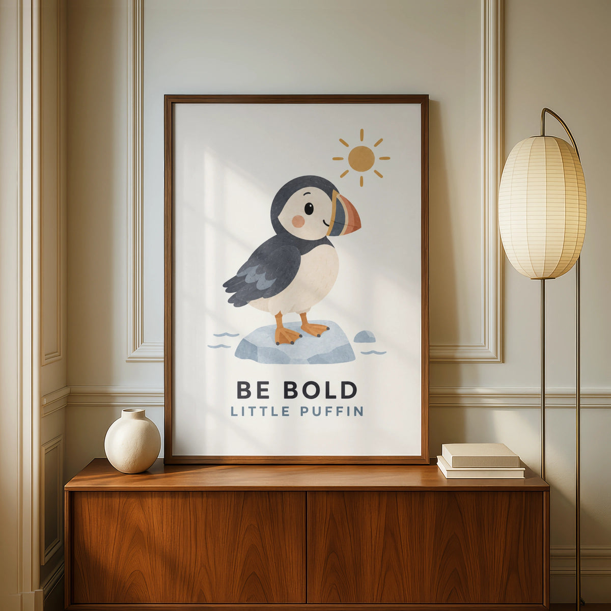 Be Bold Little Puffin Print, Cute Bird Nursery Wall Art, Children's Coastal Poster