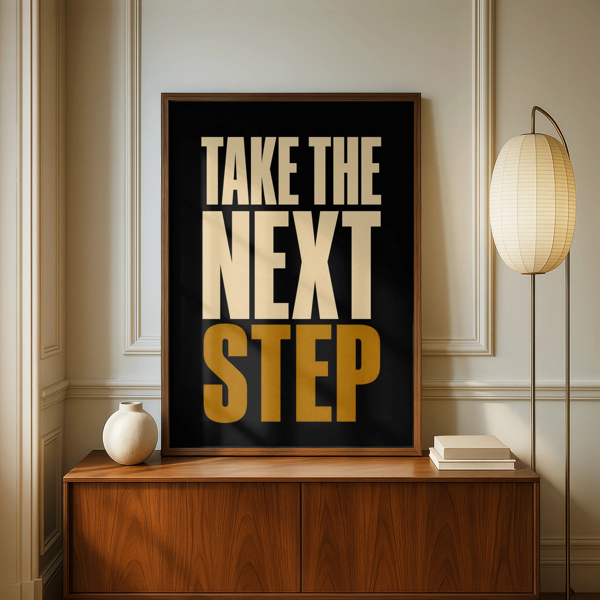 Take The Next Step Motivational Quote Poster, Bold Black Gold Wall Art Print