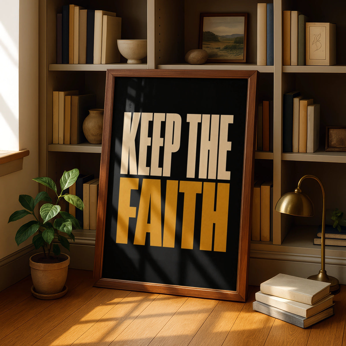 Keep The Faith Motivational Quote Poster, Bold Typography Wall Art, Black Gold Print