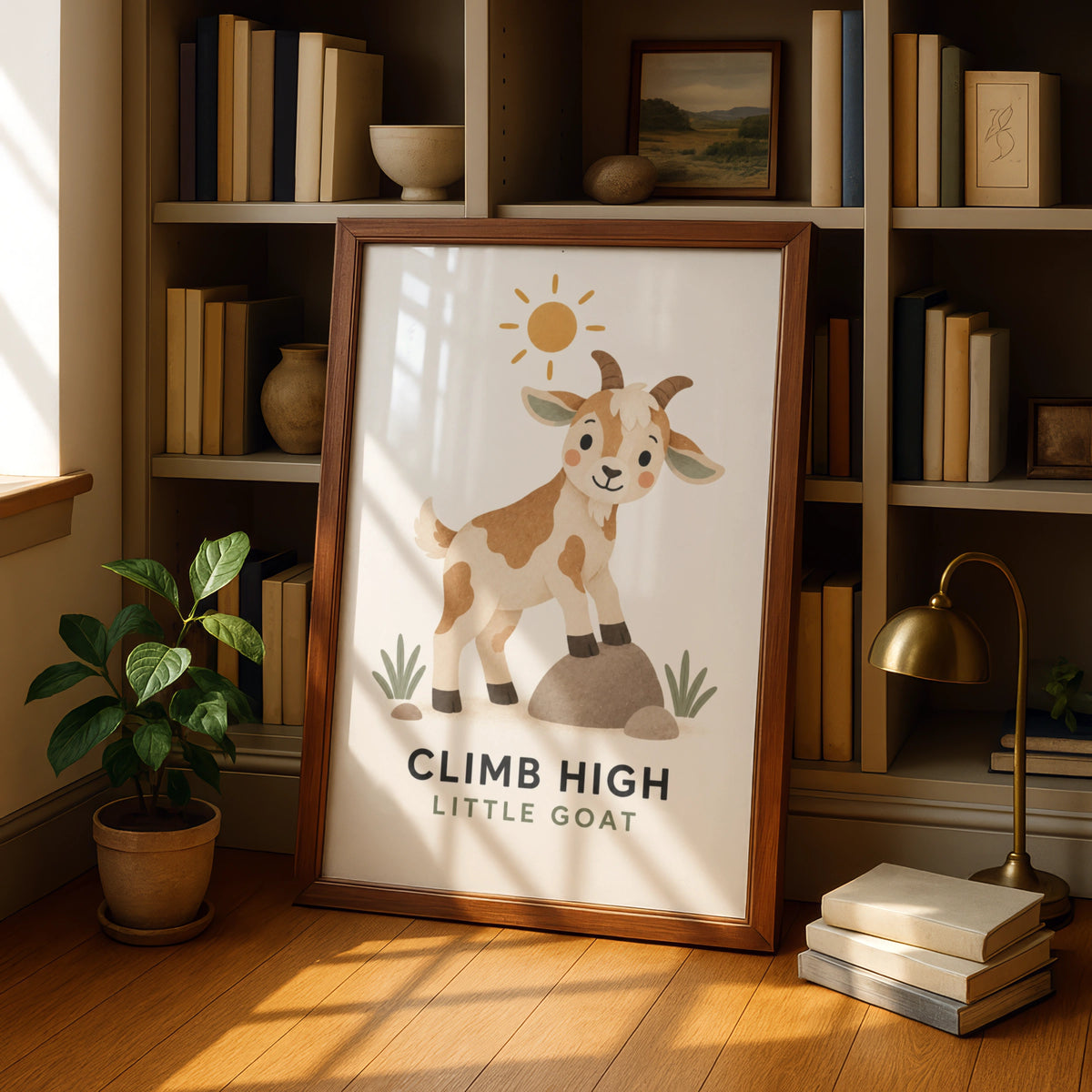 Climb High Little Goat Nursery Poster, Cute Farm Animal Wall Art, Kids Room Print
