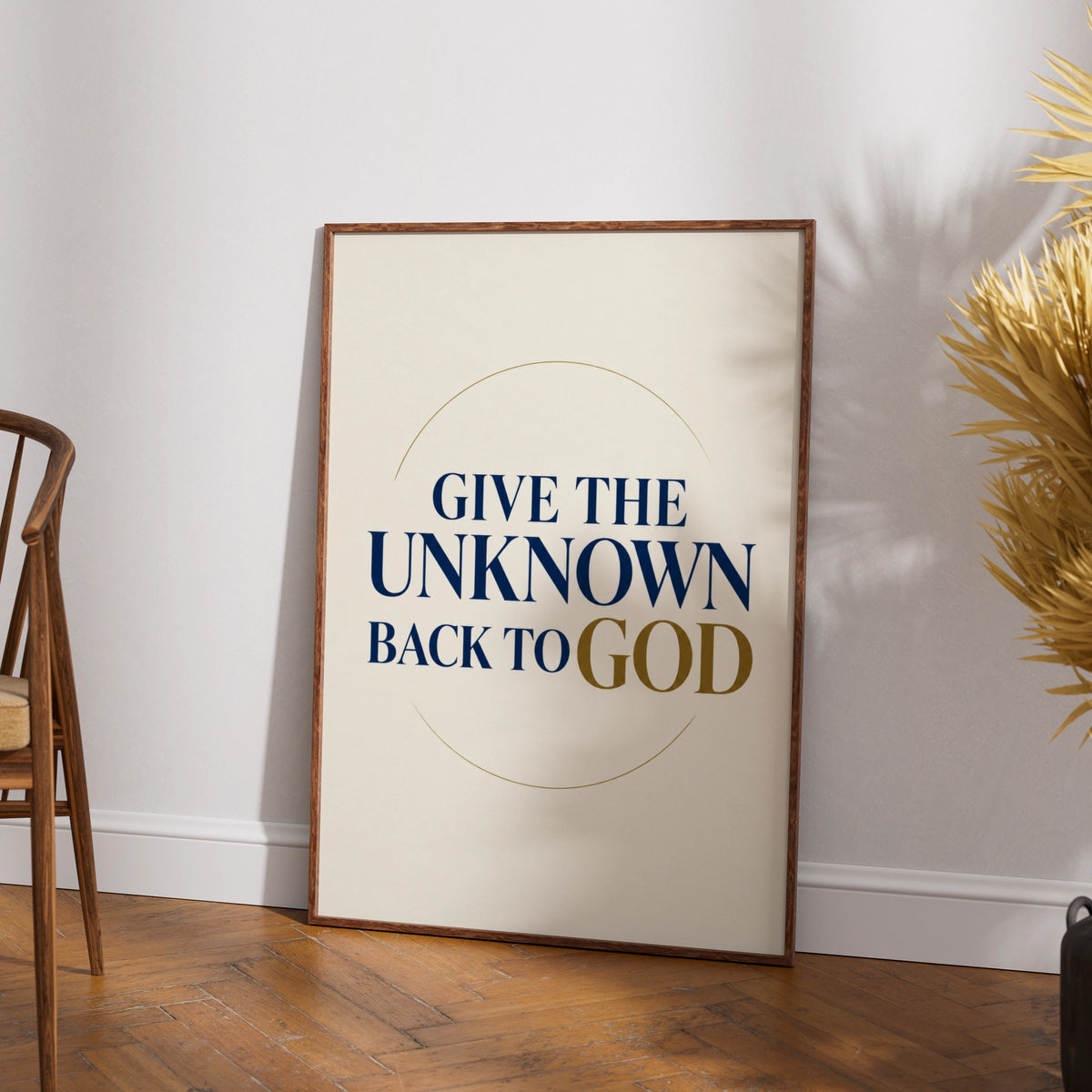 Give The Unknown Back To God Poster, Faith Quote Print, Christian Wall Art, Navy Gold