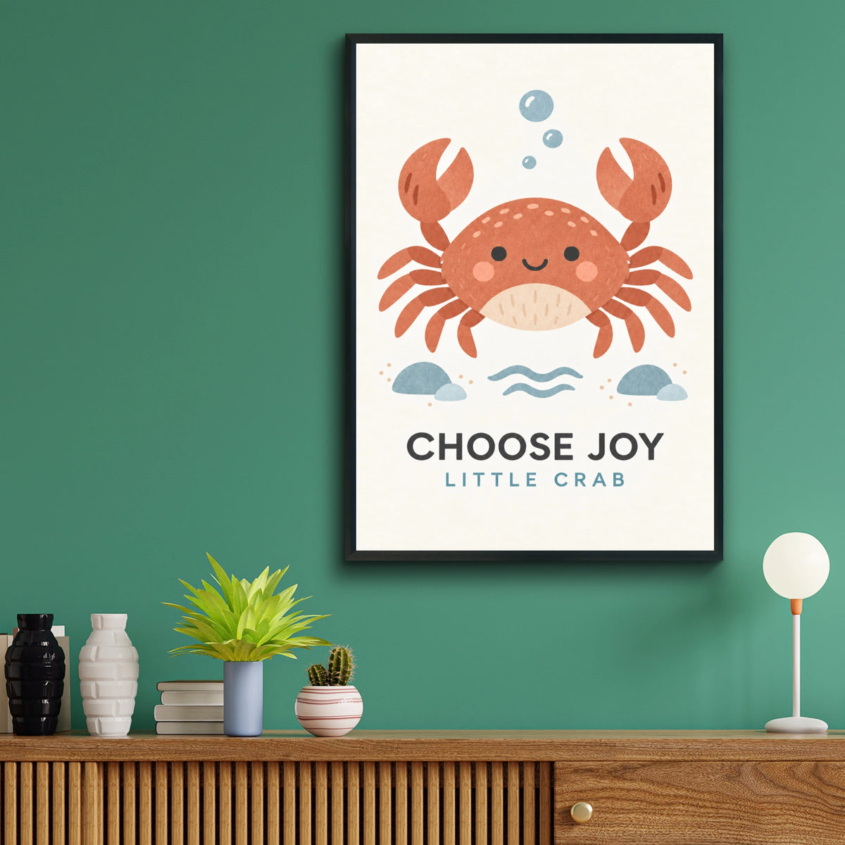Choose Joy Little Crab Nursery Poster, Cute Ocean Wall Art, Kids Room Print