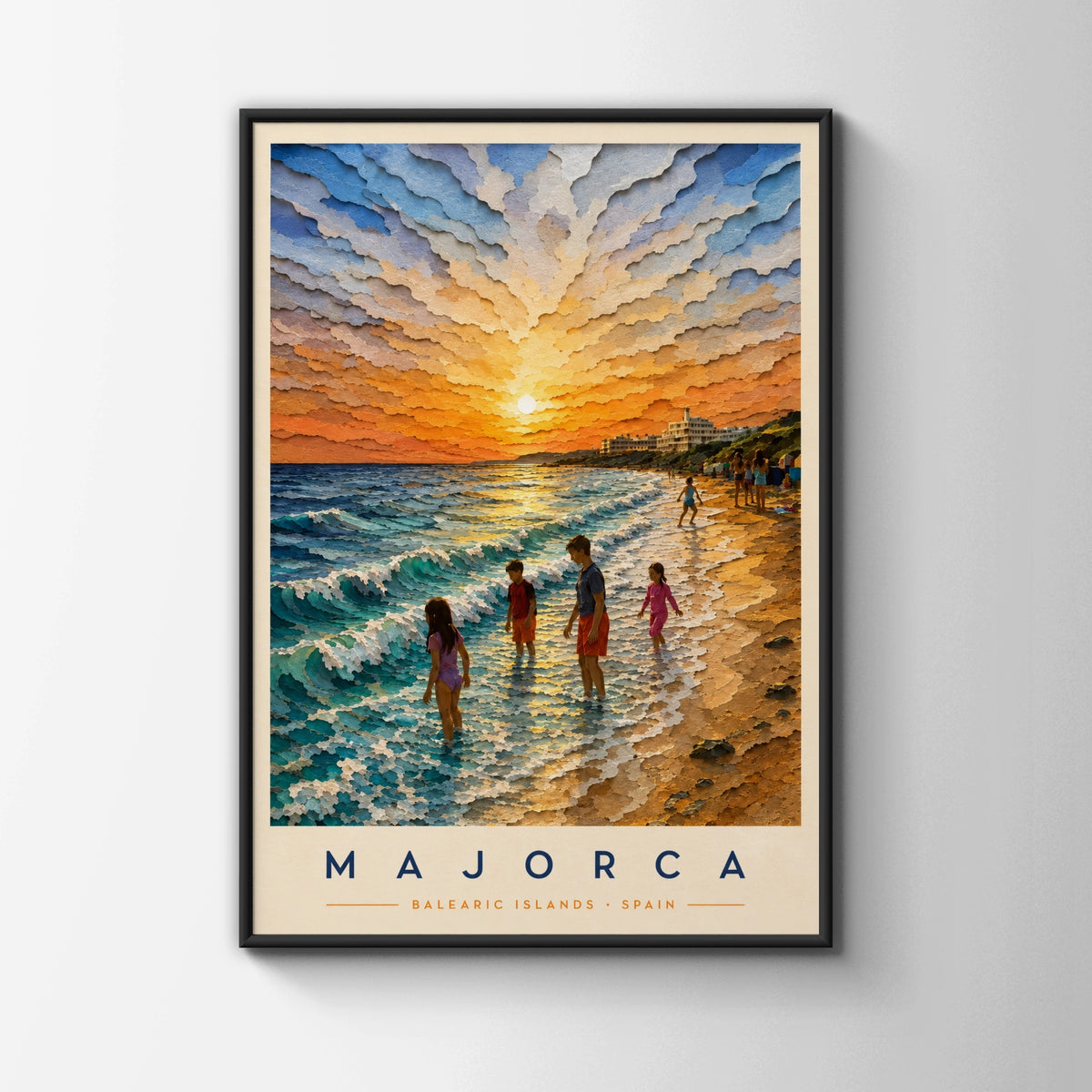Majorca Travel Poster, Balearic Islands Spain Beach Sunset Wall Art Print