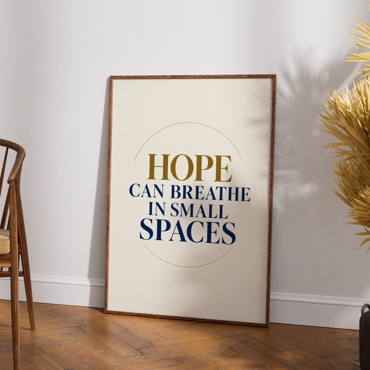 Hope Can Breathe In Small Spaces Poster, Inspirational Quote Wall Art, Navy Gold