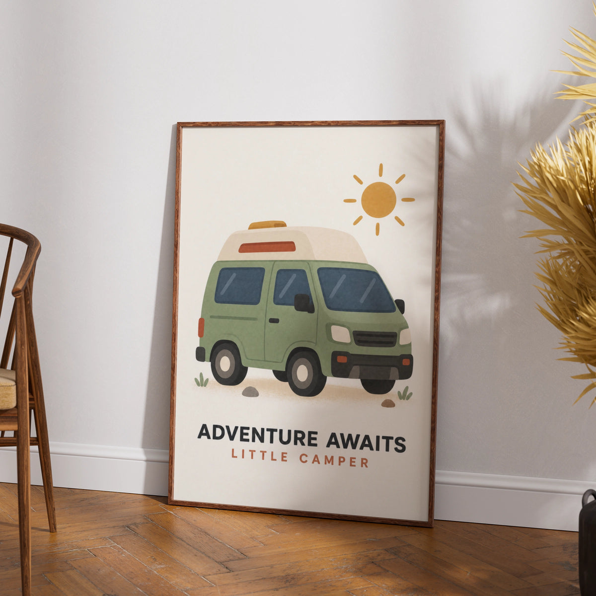 Adventure Awaits Little Camper Poster, Kids Camping Wall Art, Campervan Nursery Print, Van Life