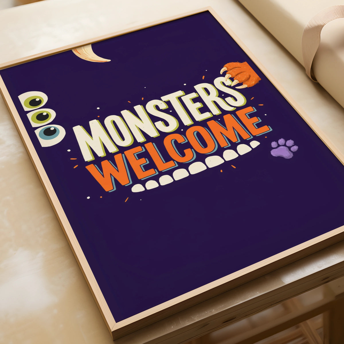 Monsters Welcome Kids Room Poster, Fun Monster Wall Art, Childrens Bedroom Print