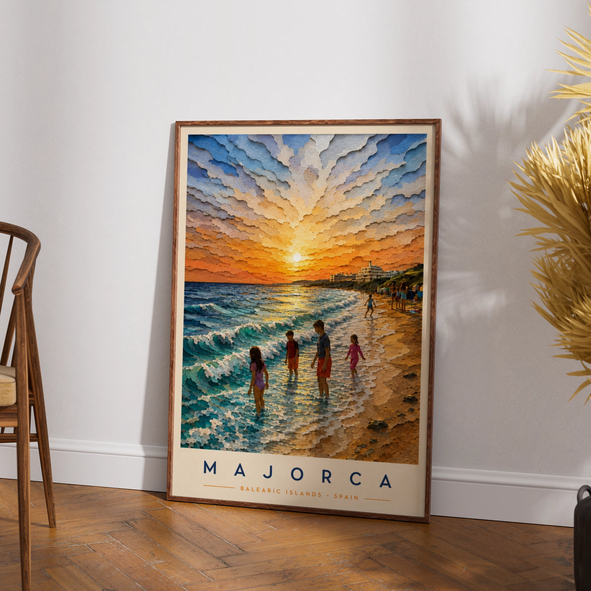 Majorca Travel Poster, Balearic Islands Spain Beach Sunset Wall Art Print