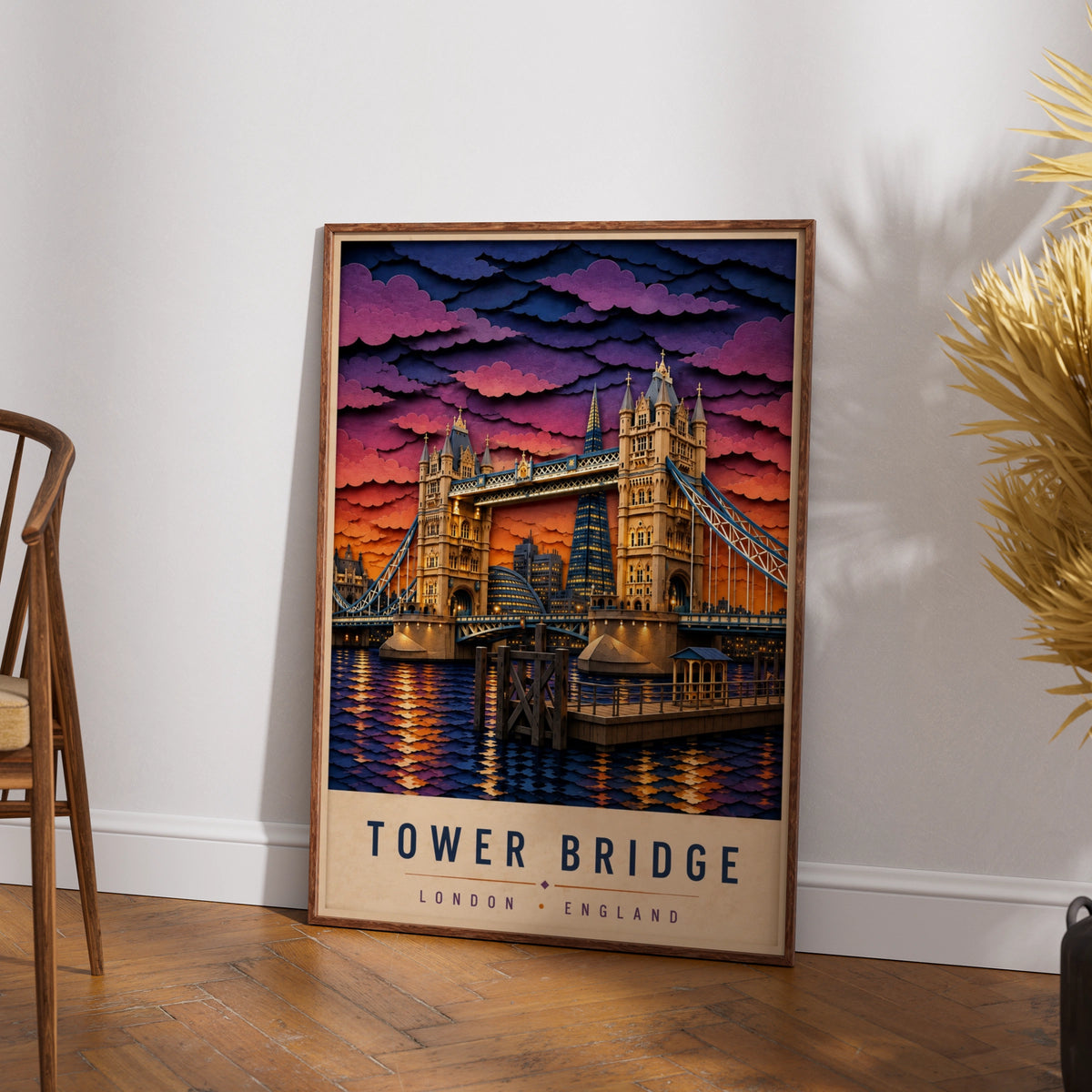 Tower Bridge London Poster, Paper Cut Art Print, England Travel Wall Decor