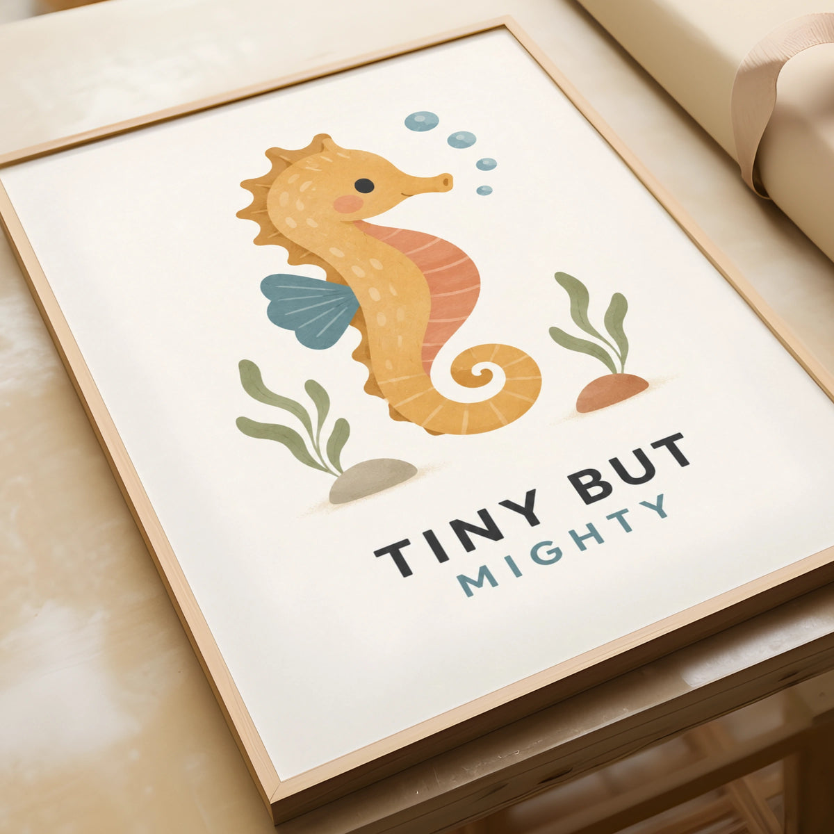 Tiny But Mighty Seahorse Nursery Poster, Ocean Wall Art, Kids Room Print, Sea Creature Decor