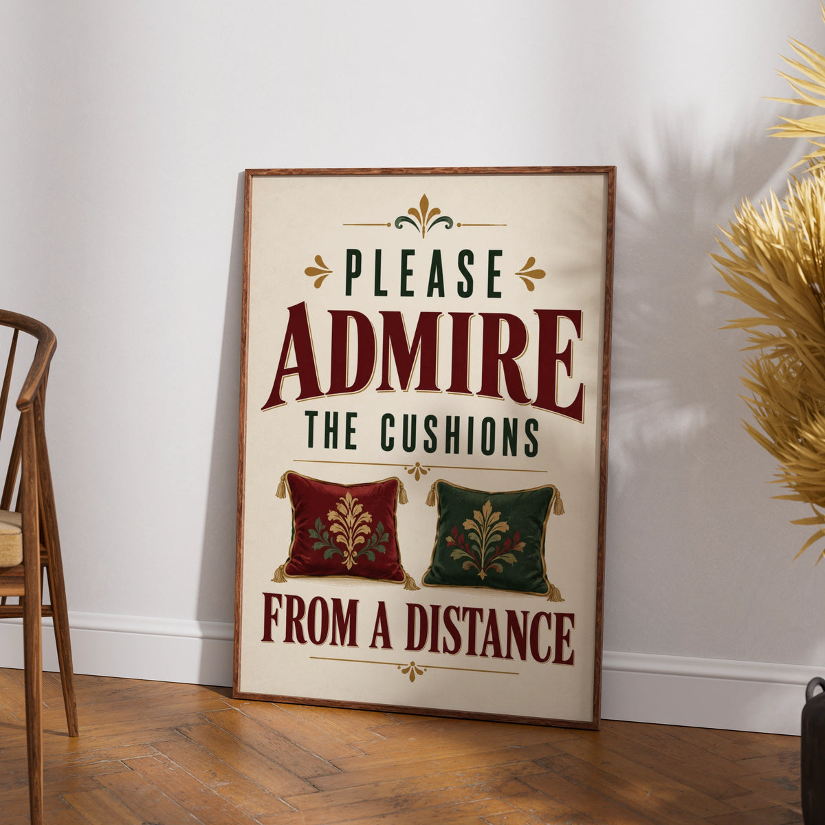 Admire The Cushions From A Distance Funny Home Humour Wall Art Print, Living Room