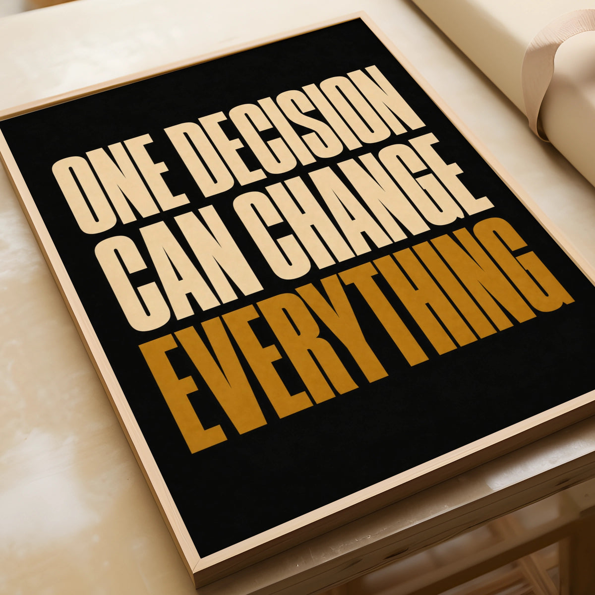 One Decision Can Change Everything Motivational Quote Poster, Bold Black Gold Wall Art