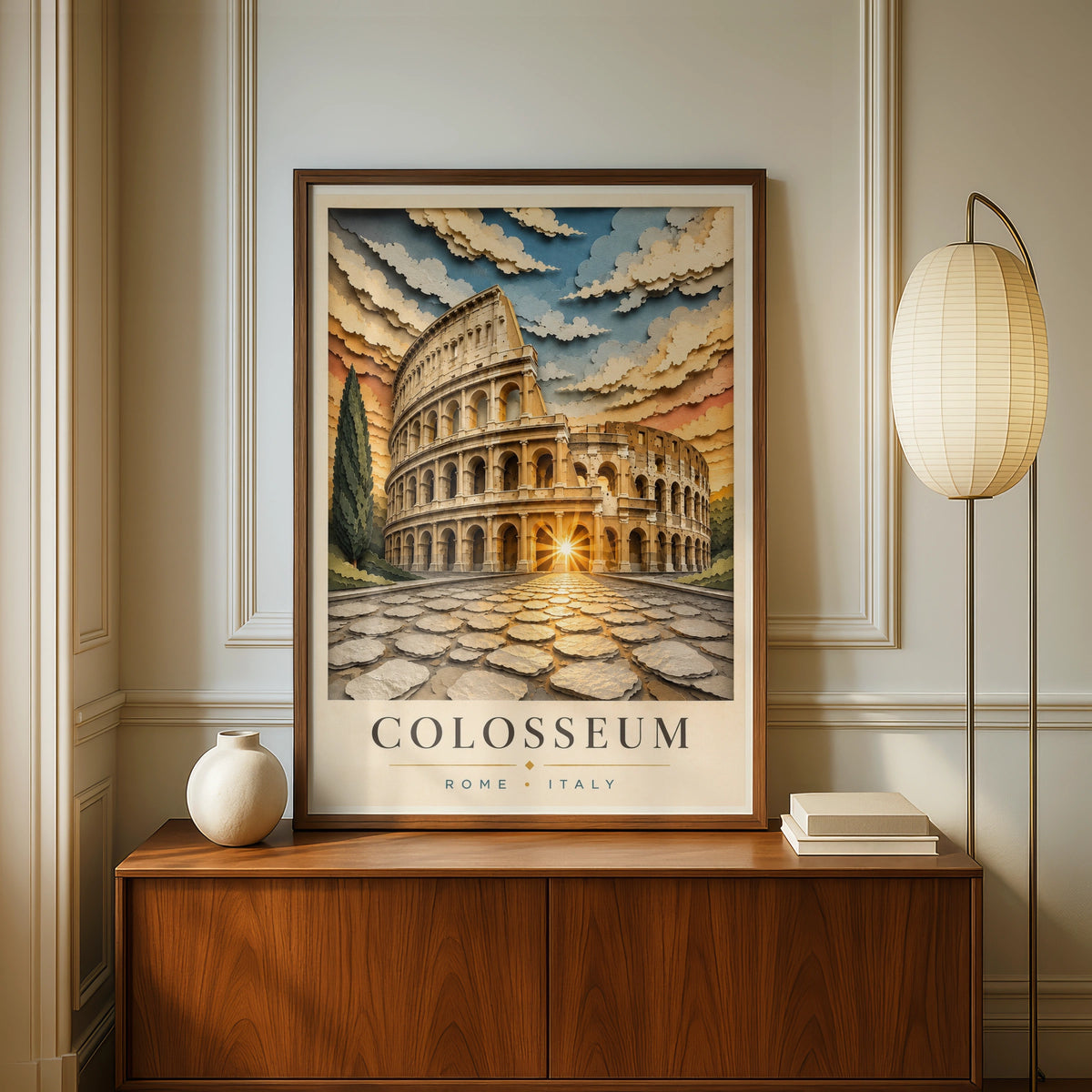 Colosseum Rome Poster, Italy Travel Print, Paper Cut Art, Roman Wall Decor