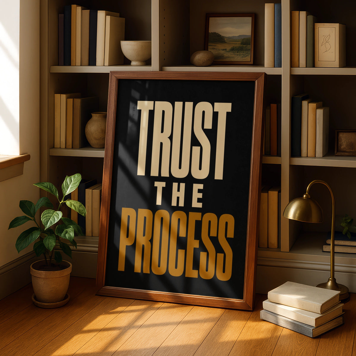 Trust The Process Motivational Poster, Bold Typography Wall Art, Black Gold Print