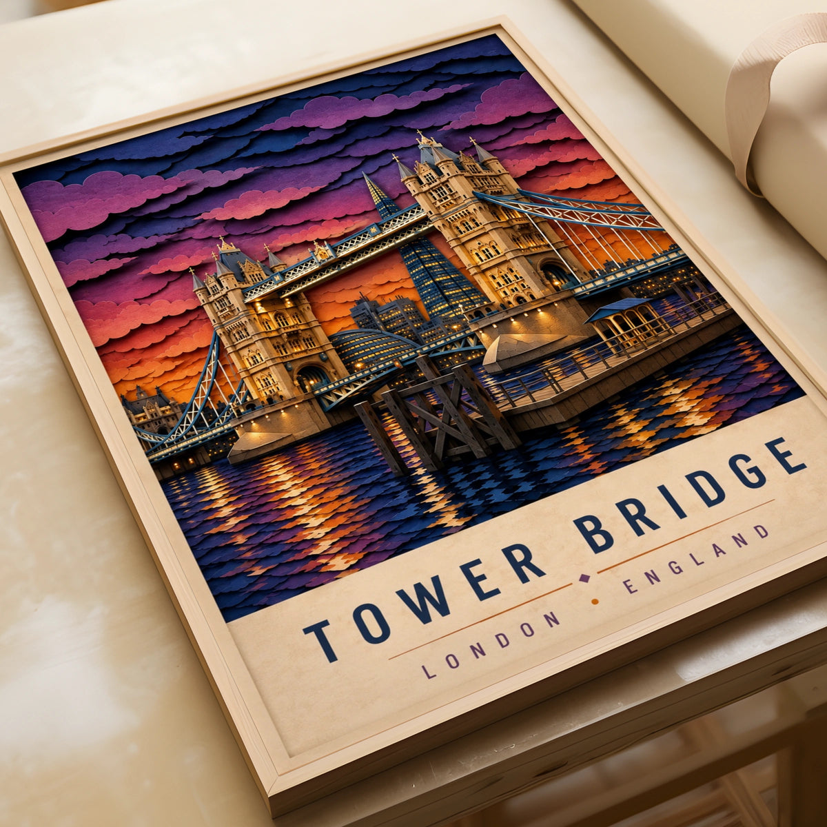 Tower Bridge London Poster, Paper Cut Art Print, England Travel Wall Decor