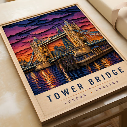 Tower Bridge London Poster, Paper Cut Art Print, England Travel Wall Decor