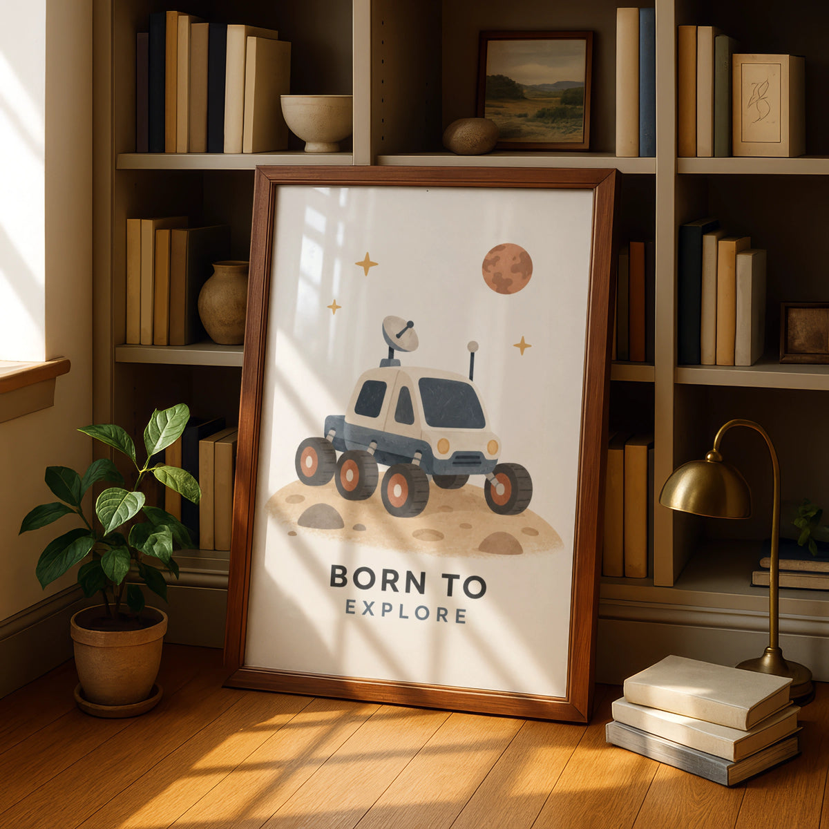 Born To Explore Space Rover Poster, Kids Room Wall Art, Nursery Space Print