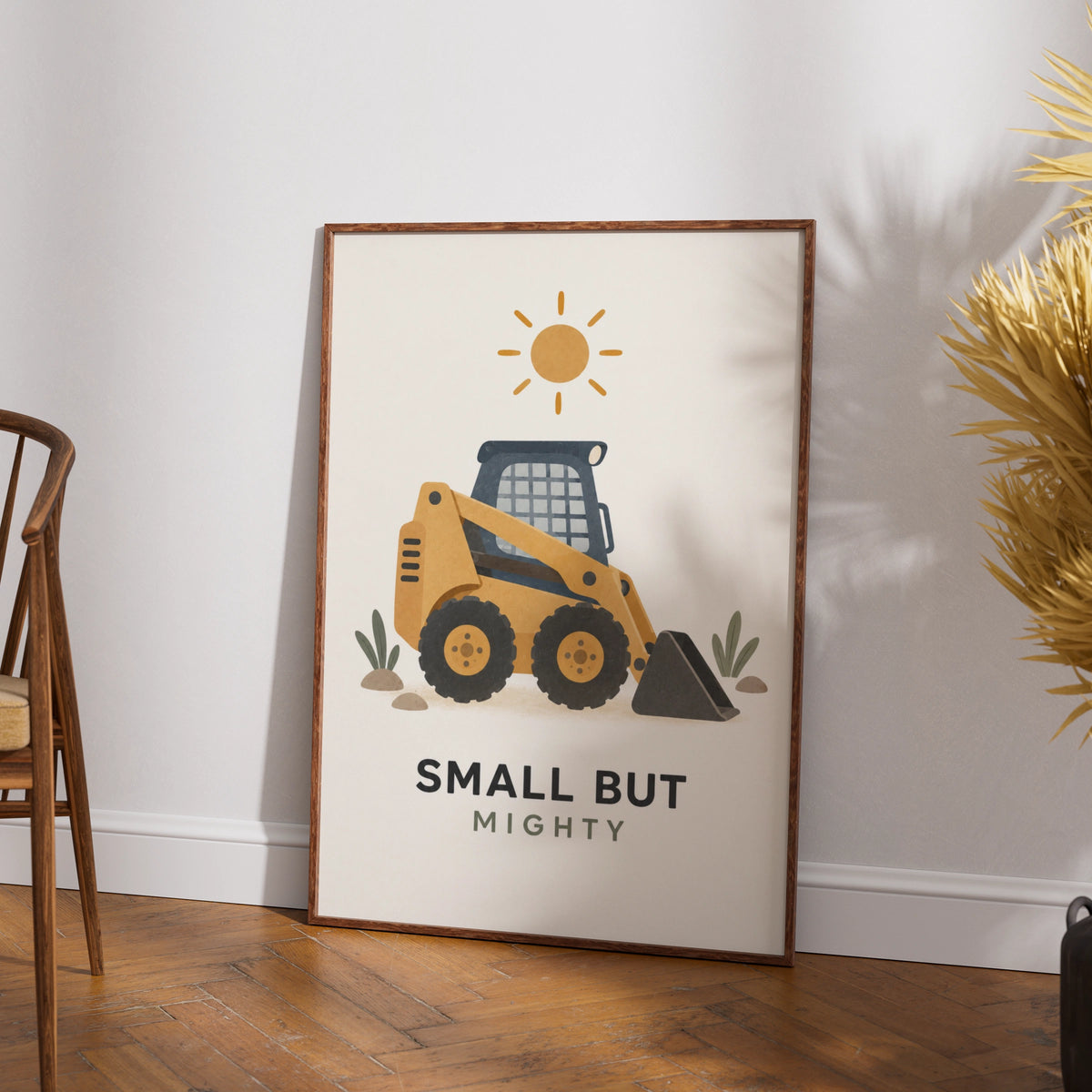 Small But Mighty Digger Poster, Boys Nursery Wall Art, Construction Vehicle Print