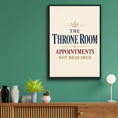 Throne Room Funny Bathroom Poster, Toilet Humour Wall Art, Navy Gold Crown Print