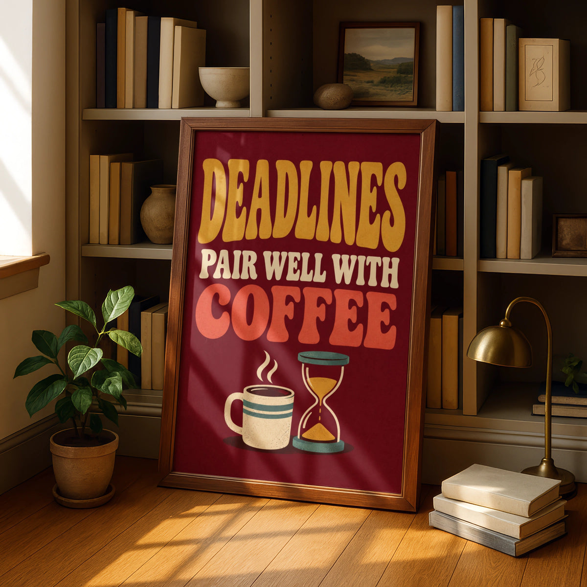 Deadlines Pair Well With Coffee Poster, Retro Office Wall Art, Funny Work Print