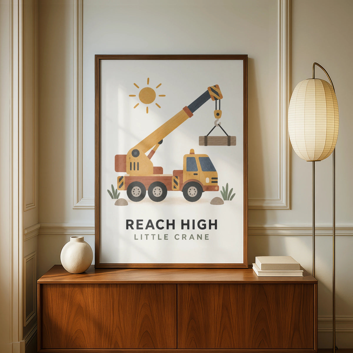 Reach High Little Crane Truck Poster, Kids Construction Wall Art, Boys Room Print