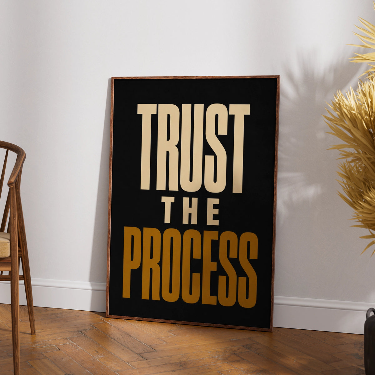 Trust The Process Motivational Poster, Bold Typography Wall Art, Black Gold Print