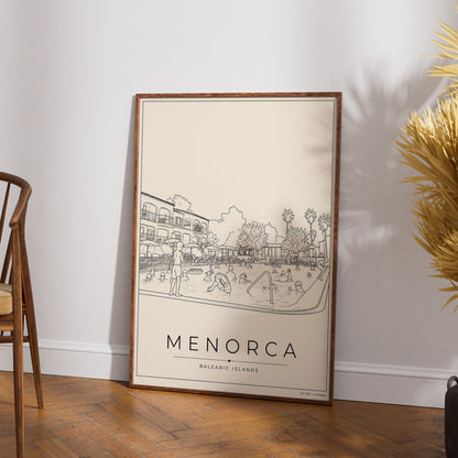 Menorca Print, Balearic Islands Wall Art, Spain Travel Poster, Line Art Holiday Pool