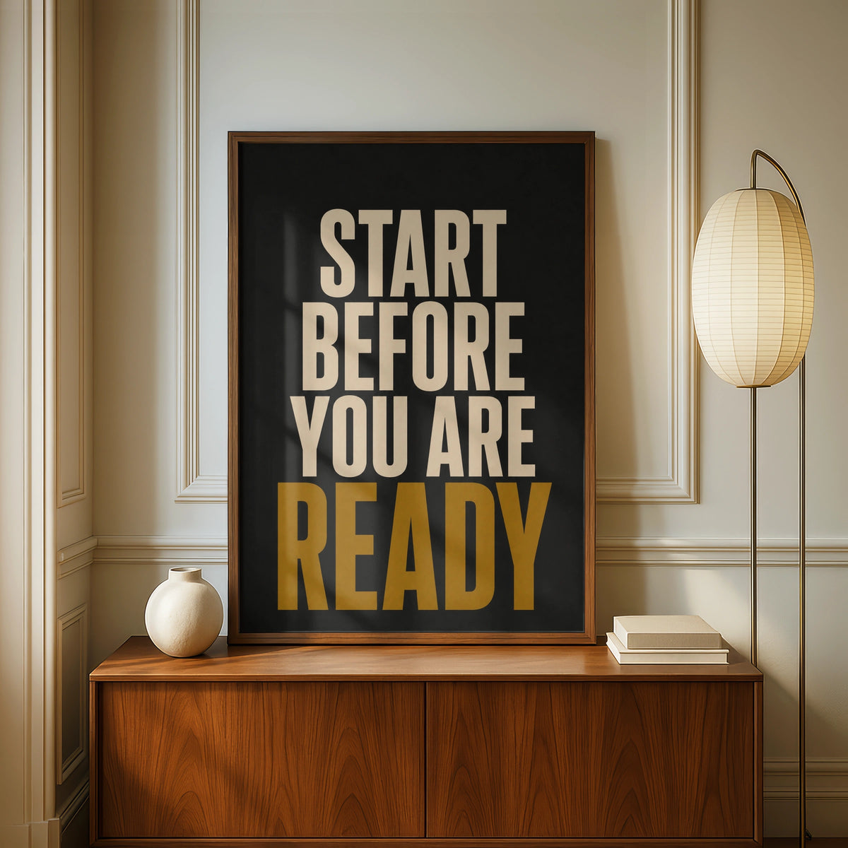 Start Before You Are Ready Motivational Quote Poster, Black Gold Wall Art Print