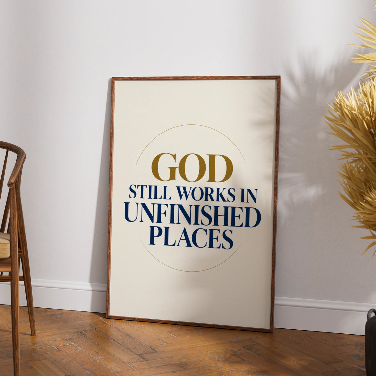 God Still Works In Unfinished Places Christian Faith Poster, Navy Gold Wall Art