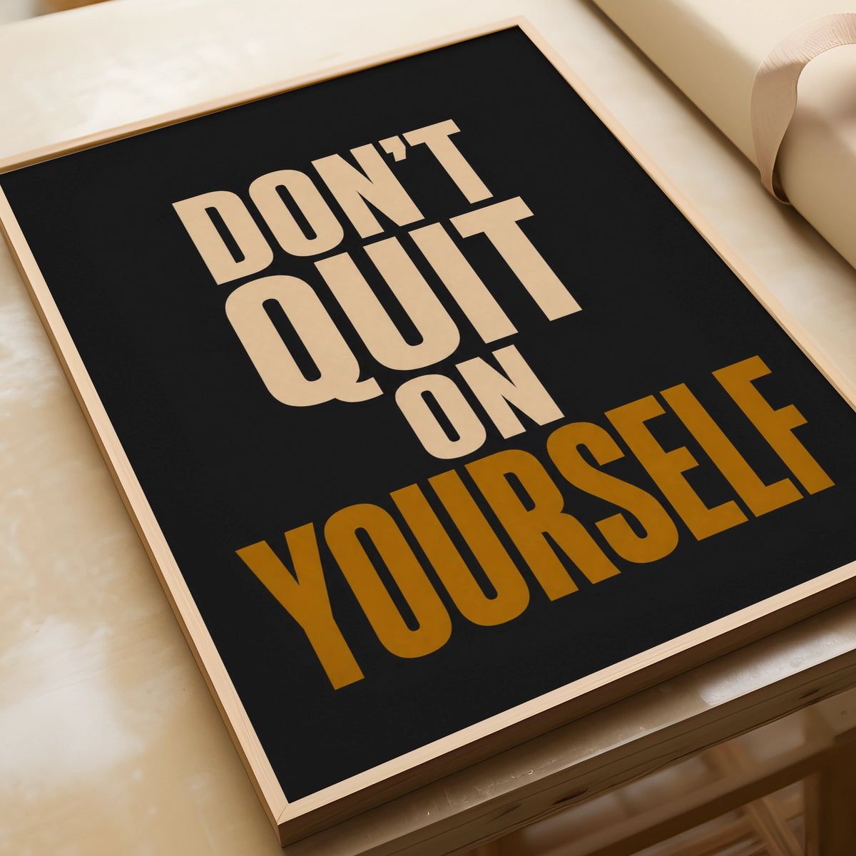 Don't Quit On Yourself Motivational Poster, Gym Quote Wall Art, Black Gold Print