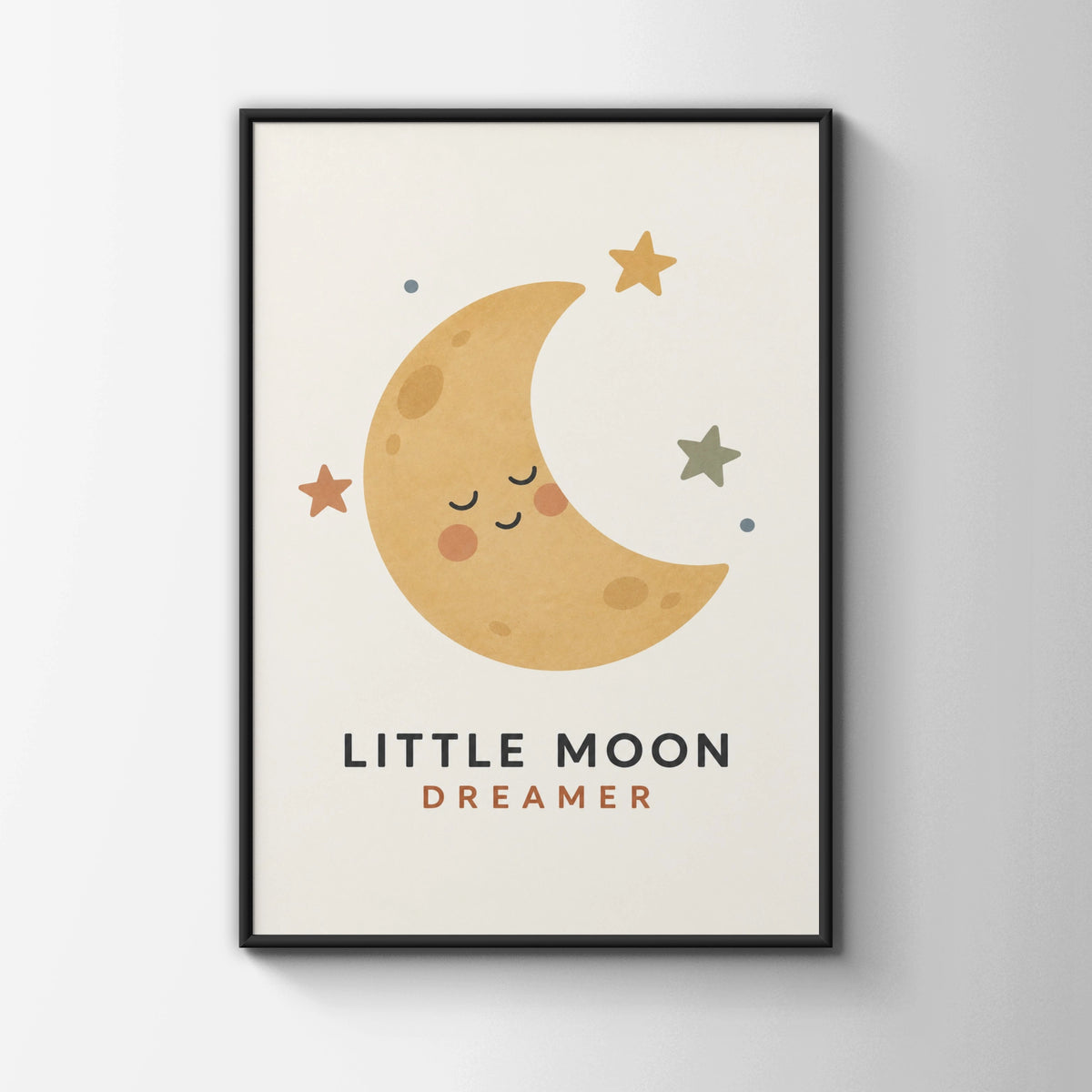 Little Moon Dreamer Nursery Poster, Boho Baby Room Wall Art, Crescent Moon Stars Print