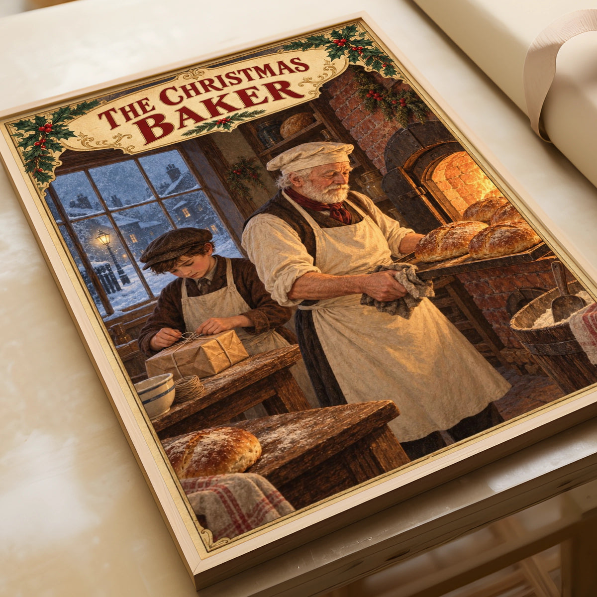 Victorian Christmas Bakery Poster, The Christmas Baker Wall Art, Vintage Festive Print