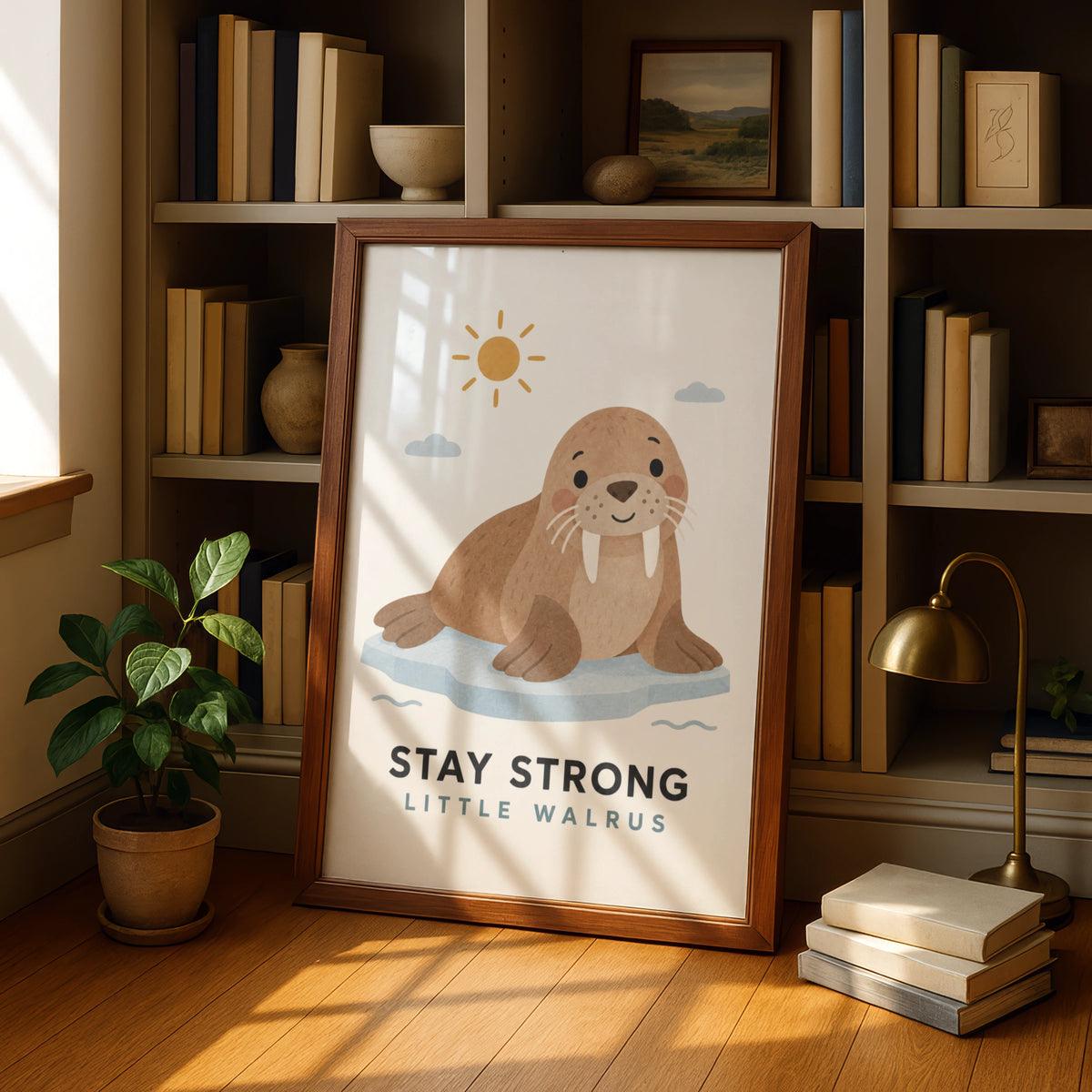 Stay Strong Little Walrus Poster, Cute Arctic Animal Print, Kids Room Wall Art