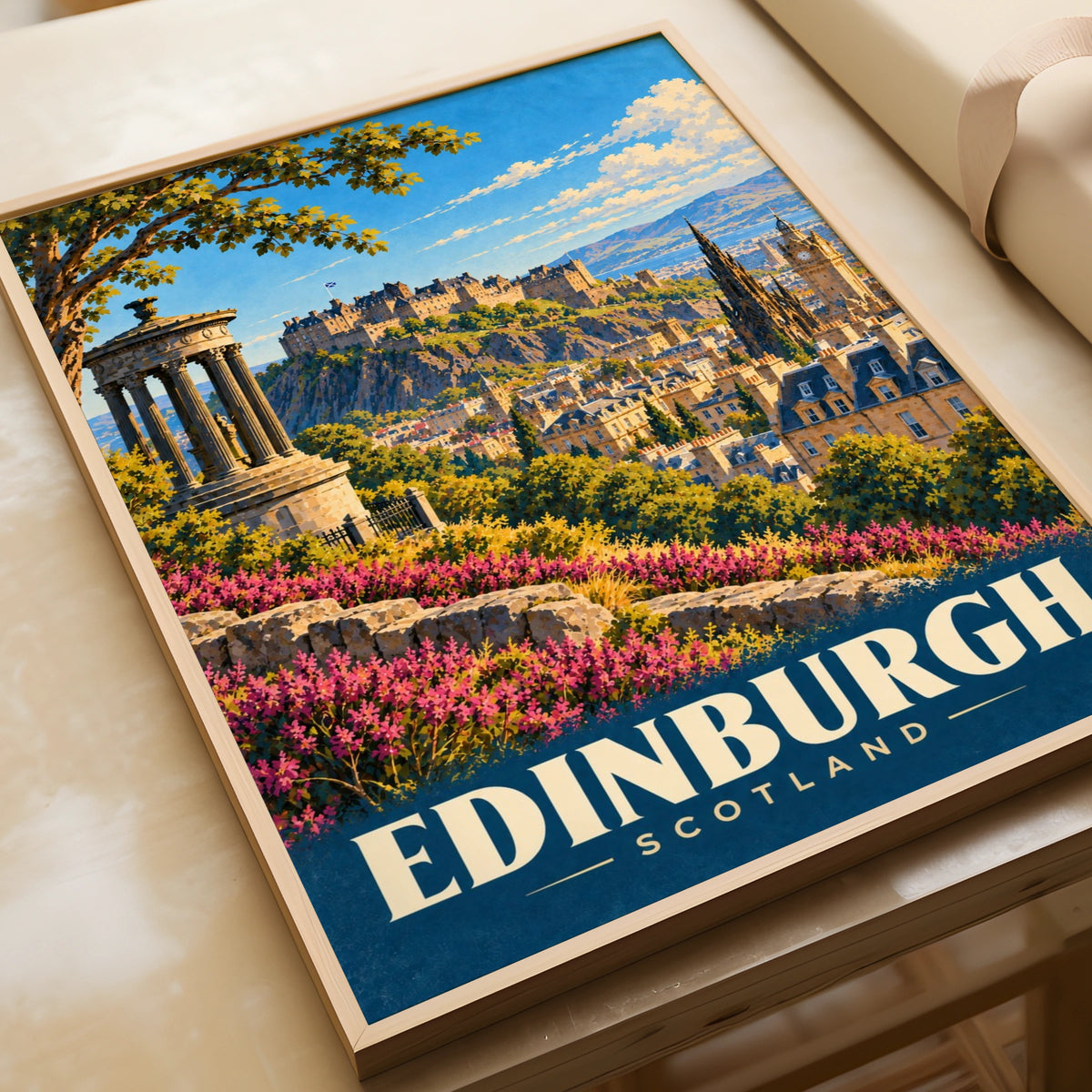 Edinburgh Scotland Vintage Travel Poster, Castle Skyline Wall Art Print, Scottish City