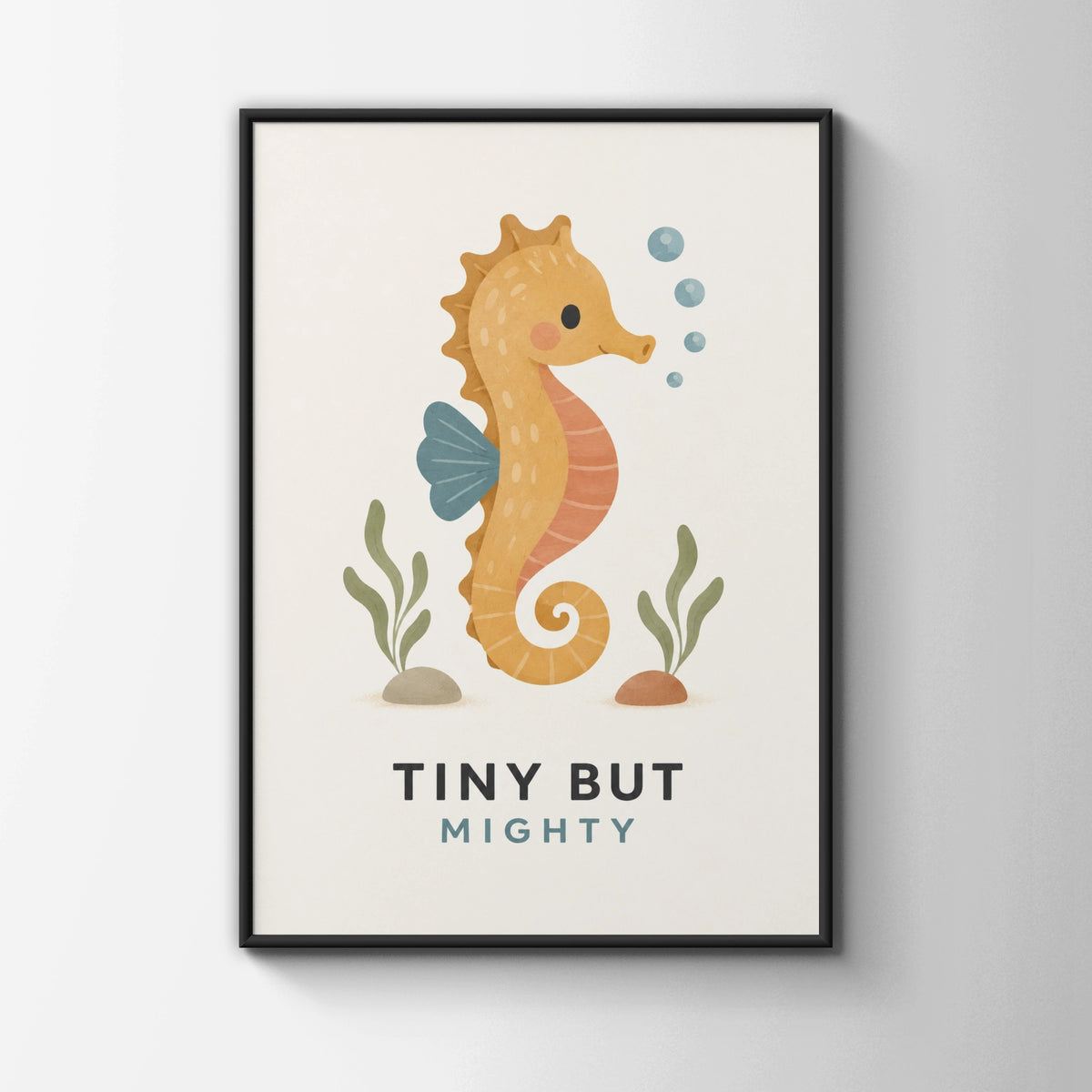 Tiny But Mighty Seahorse Nursery Poster, Ocean Wall Art, Kids Room Print, Sea Creature Decor