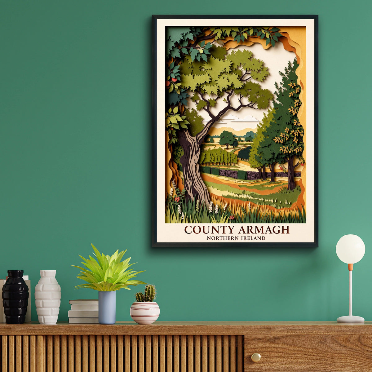County Armagh Poster, Northern Ireland Wall Art, Paper Cut Style Travel Print
