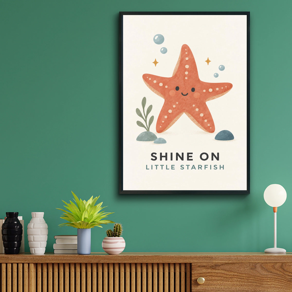 Shine On Little Starfish Print, Cute Ocean Nursery Wall Art, Children's Sea Poster