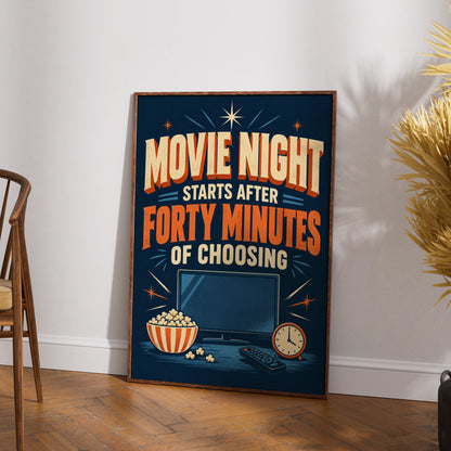 Funny Movie Night Poster, Cinema Humour Wall Art, Retro TV Print, Home Gift