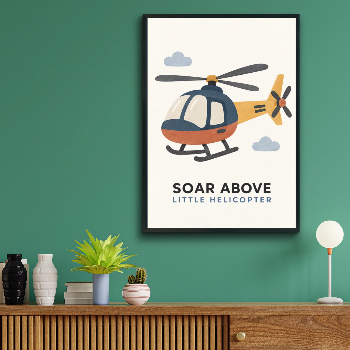 Helicopter Nursery Poster, Soar Above Little Helicopter Kids Wall Art Print