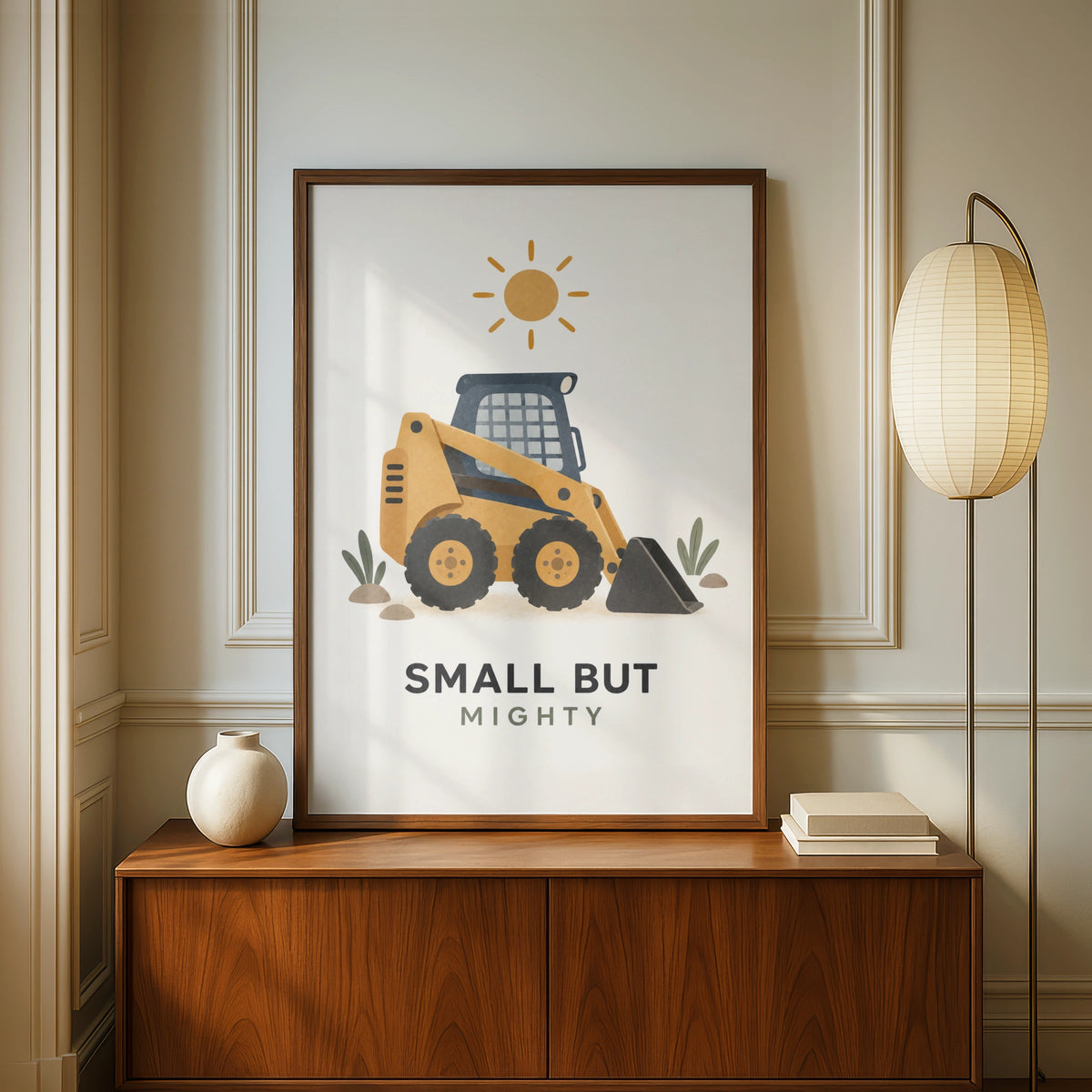 Small But Mighty Digger Poster, Boys Nursery Wall Art, Construction Vehicle Print