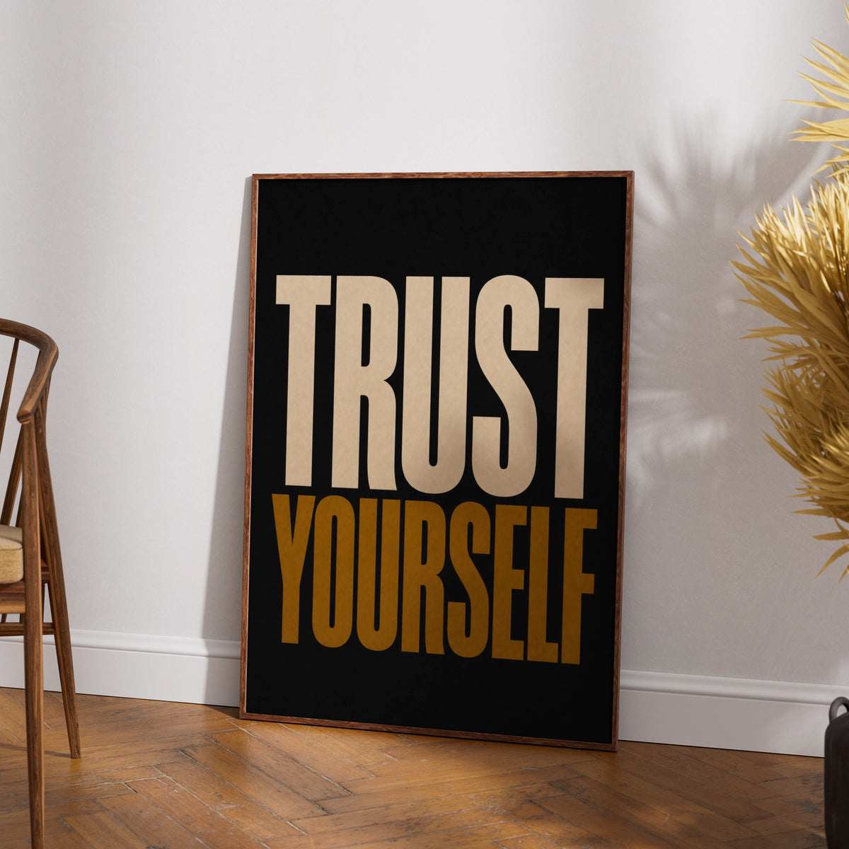 Trust Yourself Motivational Poster, Bold Typography Wall Art, Black Gold Print