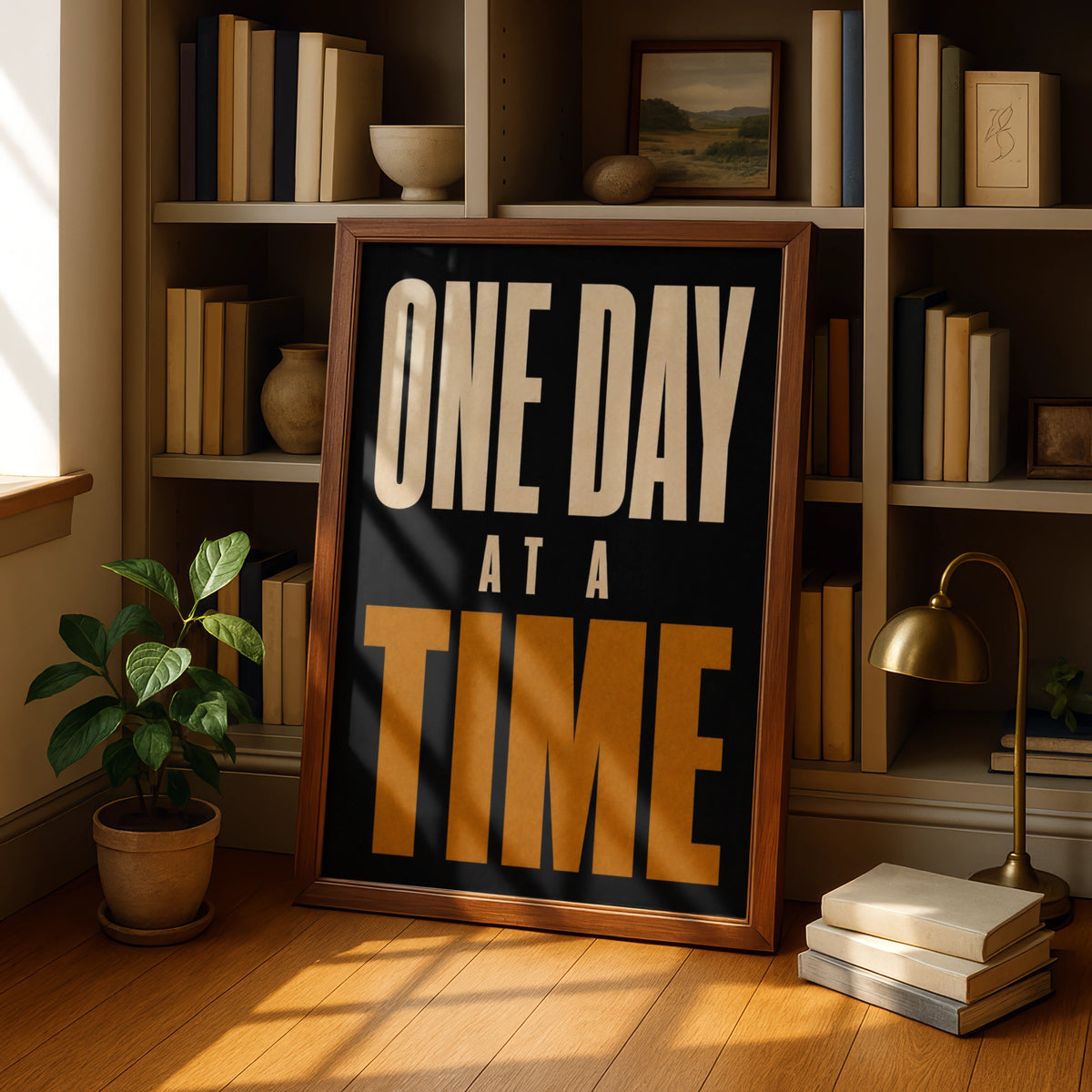 One Day At A Time Motivational Quote Poster, Bold Typography Wall Art Print