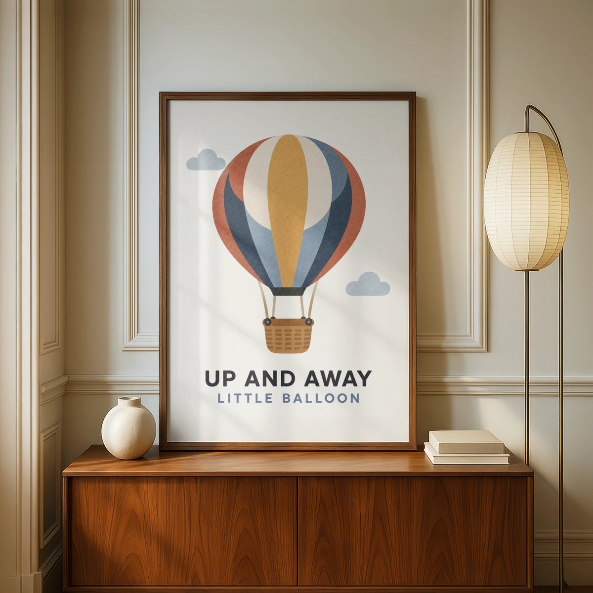 Hot Air Balloon Nursery Poster, Up And Away Print, Kids Room Wall Art, Retro