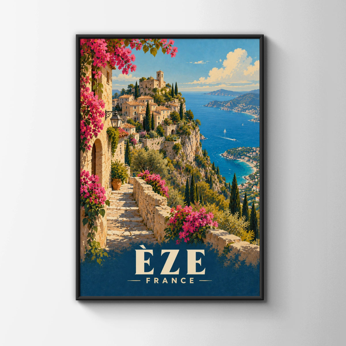 Eze France Travel Poster, French Riviera Wall Art, Cote d'Azur Village Print