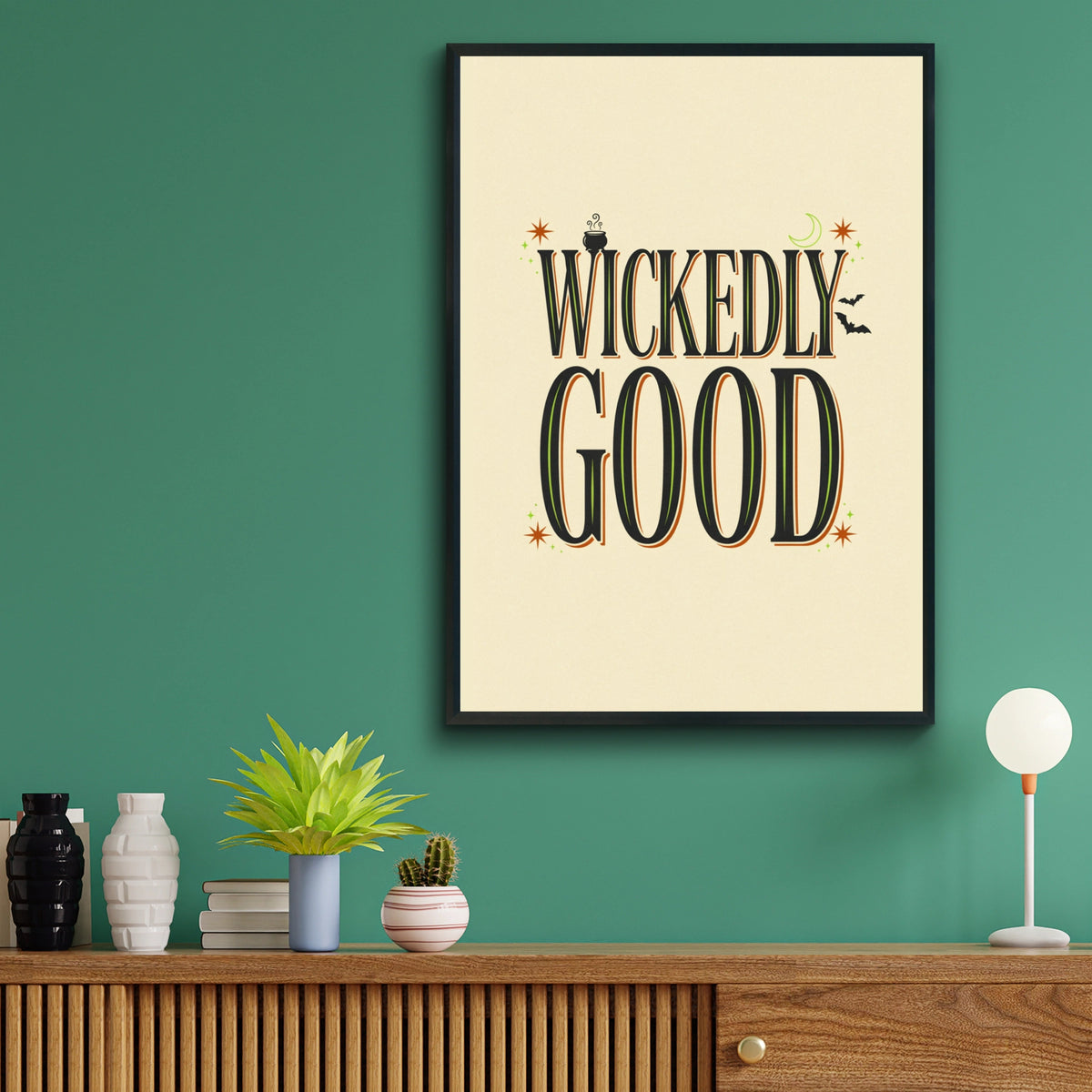 Wickedly Good Halloween Poster, Witch Wall Art Print, Spooky Typography Decor