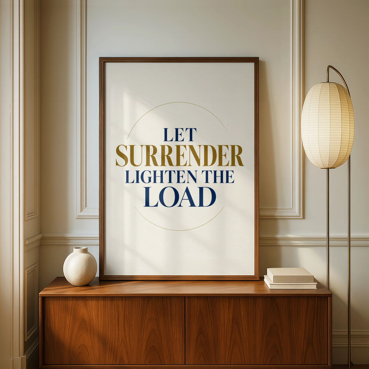 Let Surrender Lighten The Load Poster, Mindfulness Quote Wall Art, Navy Gold Print