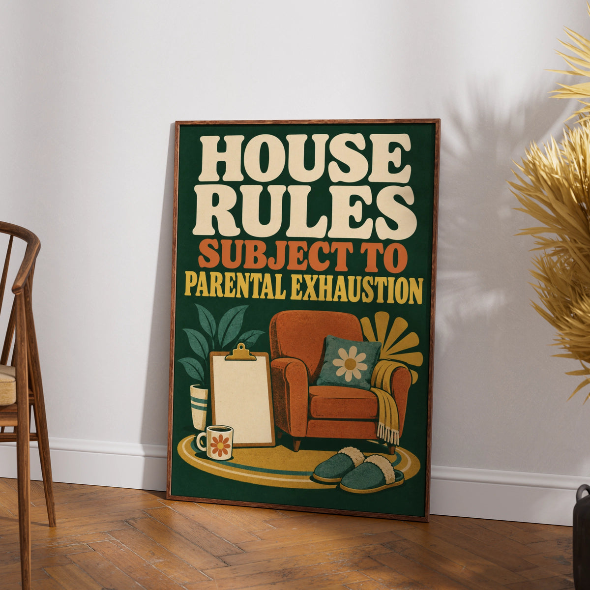 House Rules Subject To Parental Exhaustion Poster, Funny Family Wall Art Print
